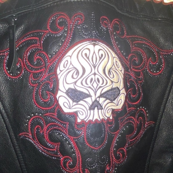 Authentic Women’s Harley Davidson Reflective Willie G Skull Leather Jack NWOT XS - Picture 5 of 11